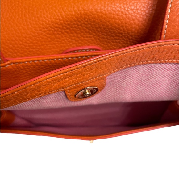 DOONEY & BURKE Orange Pebble Leather Rectangular Shoulder Bag - Picture 9 of 14